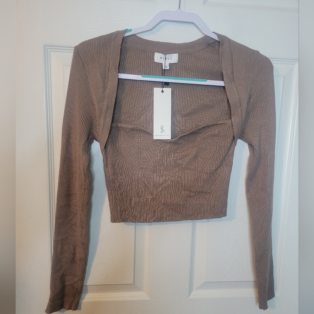 NWT Mable Large Long Sleeve Brown Cropped Top Brown